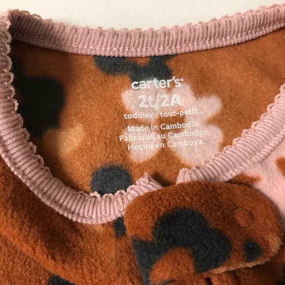 Carters 2T Toddler Fleece Sleeper Onesie With Feet Flowers and Hearts NWOT - Picture 5 of 5
